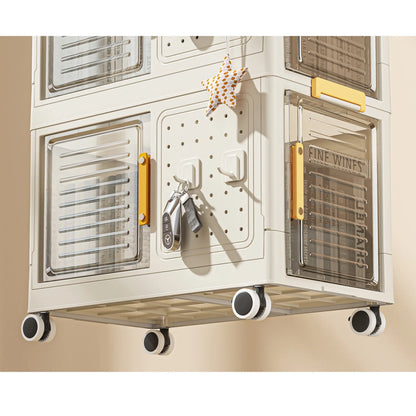 4-Tier Narrow Rolling Storage Cart with 8 Doors & Movable Wheels - Compact Bathroom & Kitchen Organizer for Small Spaces, Cream