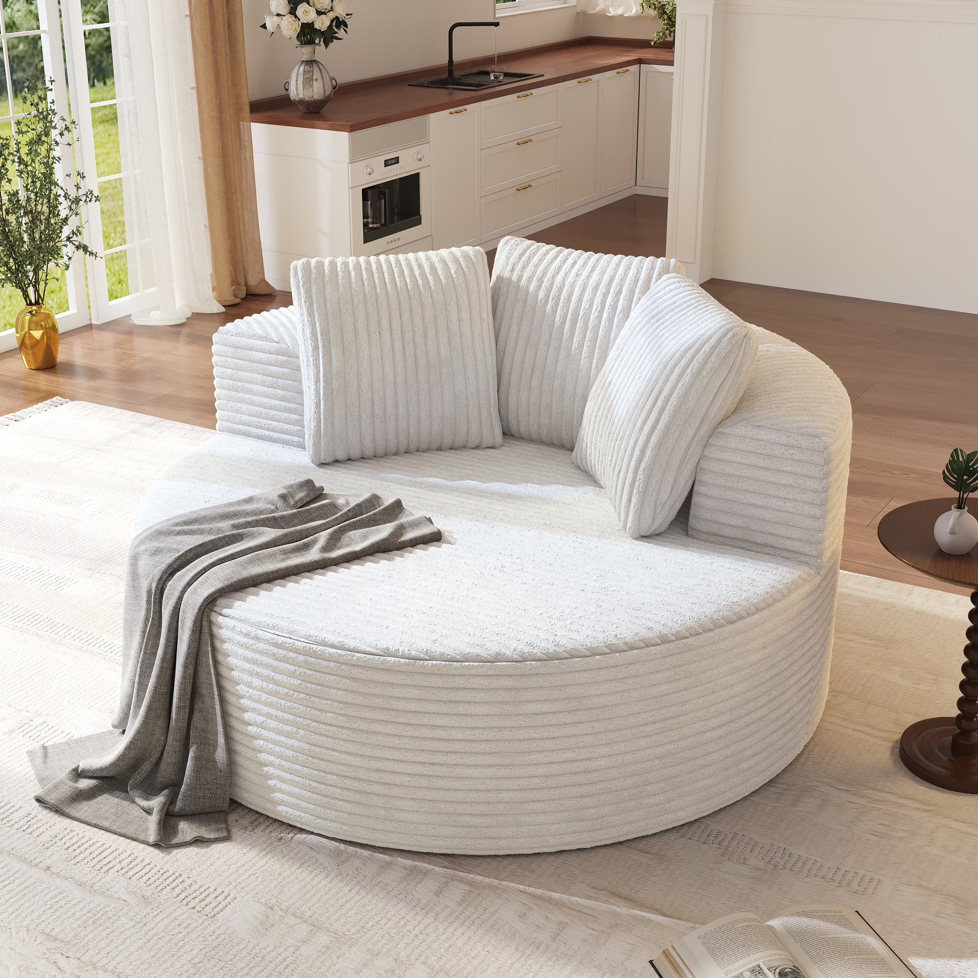 Sodrens Oversized Chaise Lounge Chair Indoor,Upholstered Sofa Bed with Throw Pillows and Armrests,Sleeper Chair for Living Room,Bedroom,Brown,Corduroy
