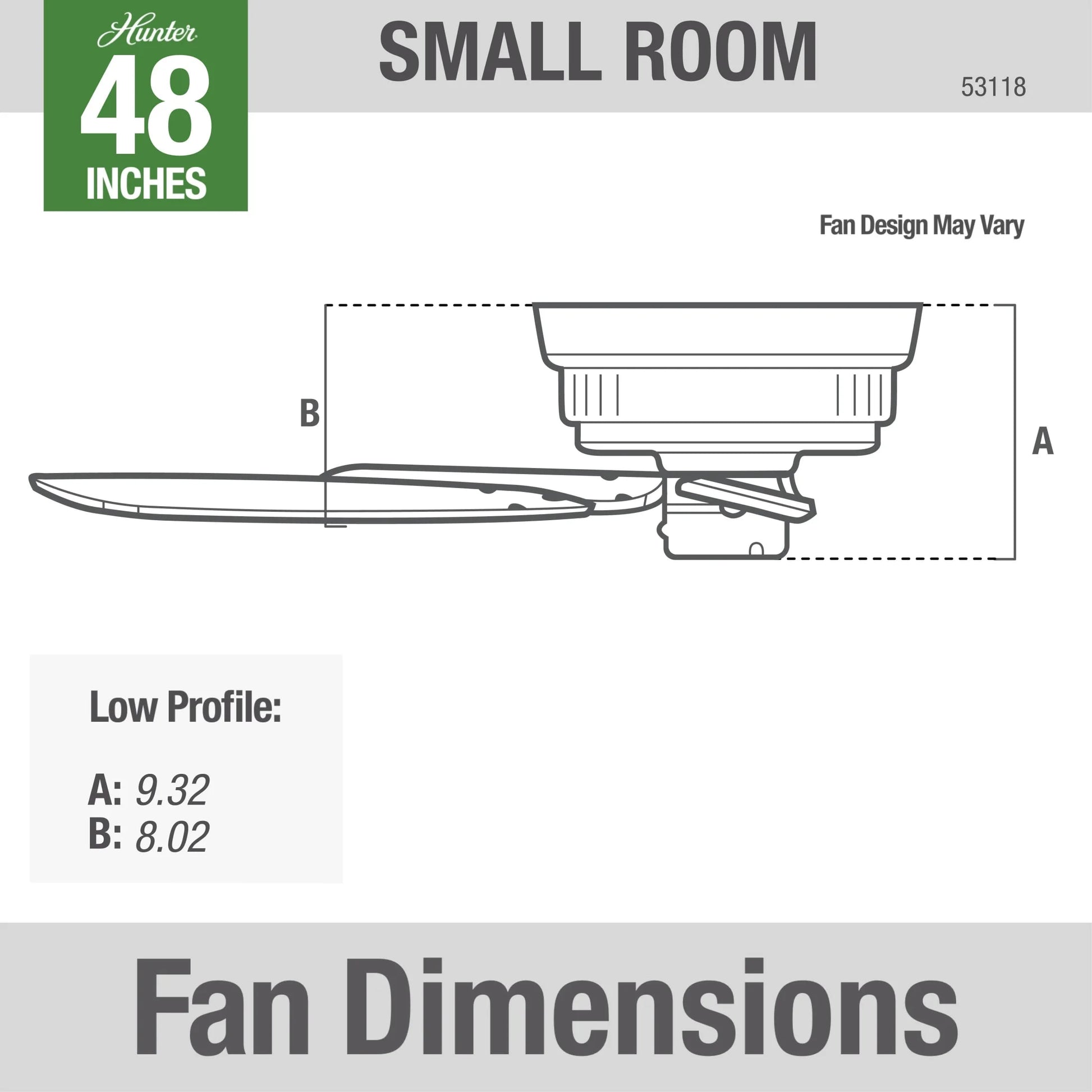 Hunter - Sea Wind Indoor/Outdoor Low Profile Ceiling Fan, 48-inch, Matte Black, Nautical-style, 3-speed WhisperWind Motor, 53118, for Porches, Bathrooms