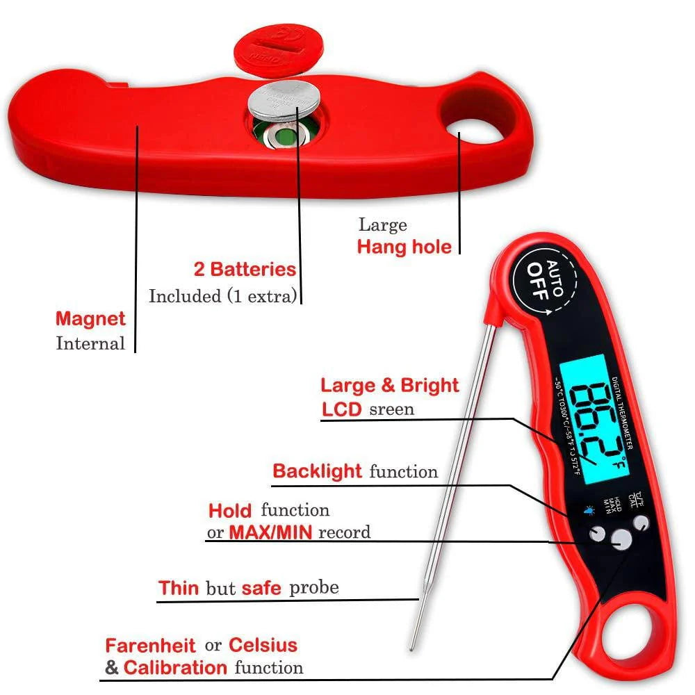 SUGIFT Waterproof Digital Instant Read Meat Thermometer with 4.7°?Folding Probe Calibration Function for Cooking Food Candy, BBQ Grill, Smokers