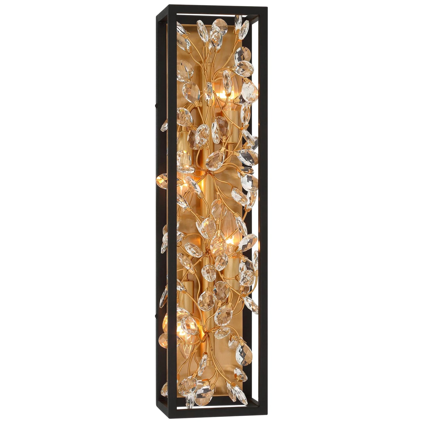 Possini Euro Design Modern Wall Lights Set of 2 Black Gold Plated Hardwired 6" 4-Light Fixture Clear Crystal Flower Vine for Bedroom Bathroom Vanity
