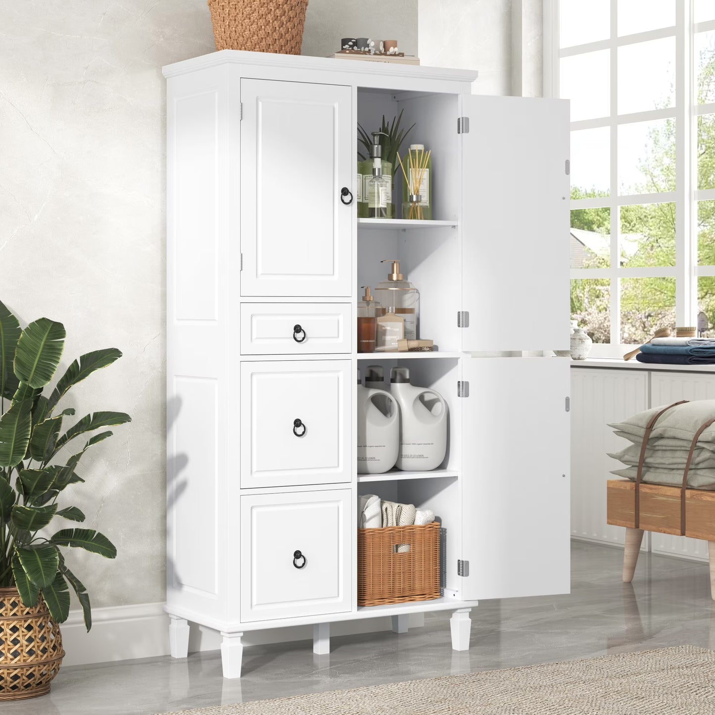 Euroco Wall Mounted Bathroom Mirror Cabinet Triple Door Vanity Storage with Concealed Shelves, Modern Design, Durable Construction, Easy Assembly