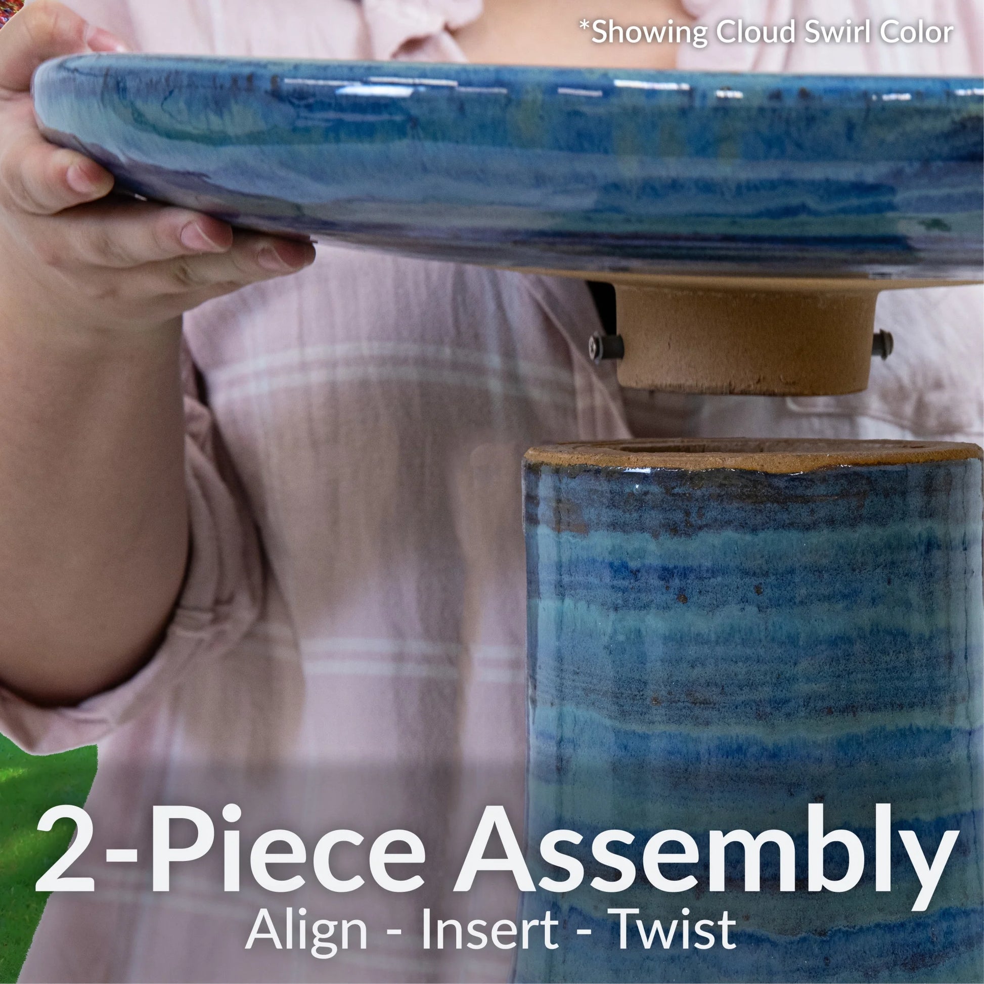 Sunnydaze Freestanding Ceramic Outdoor Bird Bath, Glazed, UV-Resistant Galaxy Blue Finish