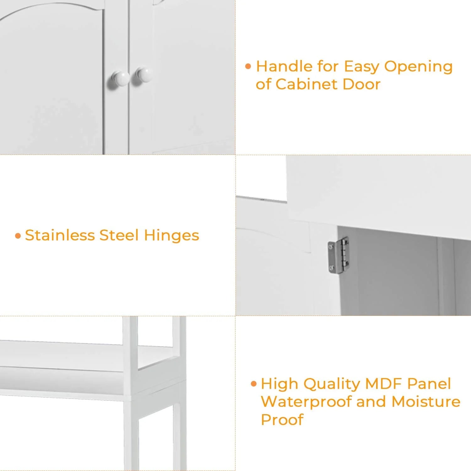 Sideboard Storage Cabinet with Drawer& Shelves, Kitchen Pantry Storage Cabinet with Microwave Space& Cupboard, Modern Freestanding Floor Bathroom Cabinet/Bookshelf for Home Office, White