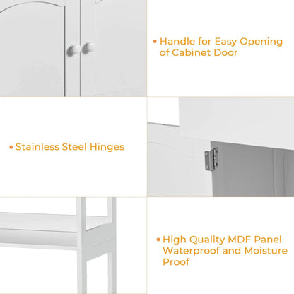 Sideboard Storage Cabinet with Drawer& Shelves, Kitchen Pantry Storage Cabinet with Microwave Space& Cupboard, Modern Freestanding Floor Bathroom Cabinet/Bookshelf for Home Office, White