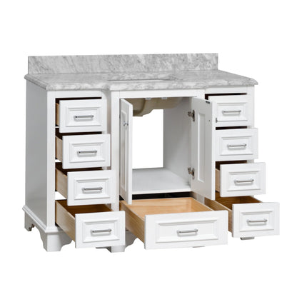 Nantucket 48" Bathroom Vanity with White Cabinet and Carrara Marble Top