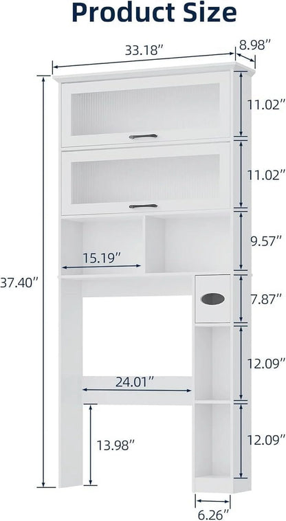 Over The Toilet Storage Cabinet with Transparent Door, Toilet Paper Storage Cabinet with Multi Layer Shelves Suitable for Bathroom, Laundry Room, Freestanding Bathroom Storage Rack,Brown