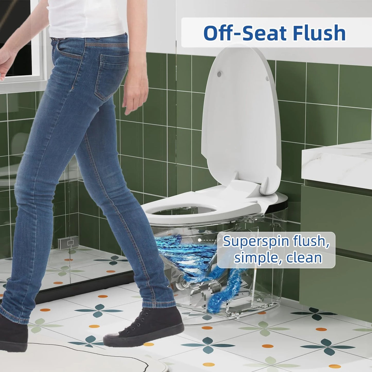 TROPOW Smart Toilet, Auto Flush Smart Toilet, Modern Toilet for Bathroom, Elongated Smart Tankless Toilet with Heated Seat, Foot Sensor Operation, Automatic Flush, LED lights, White