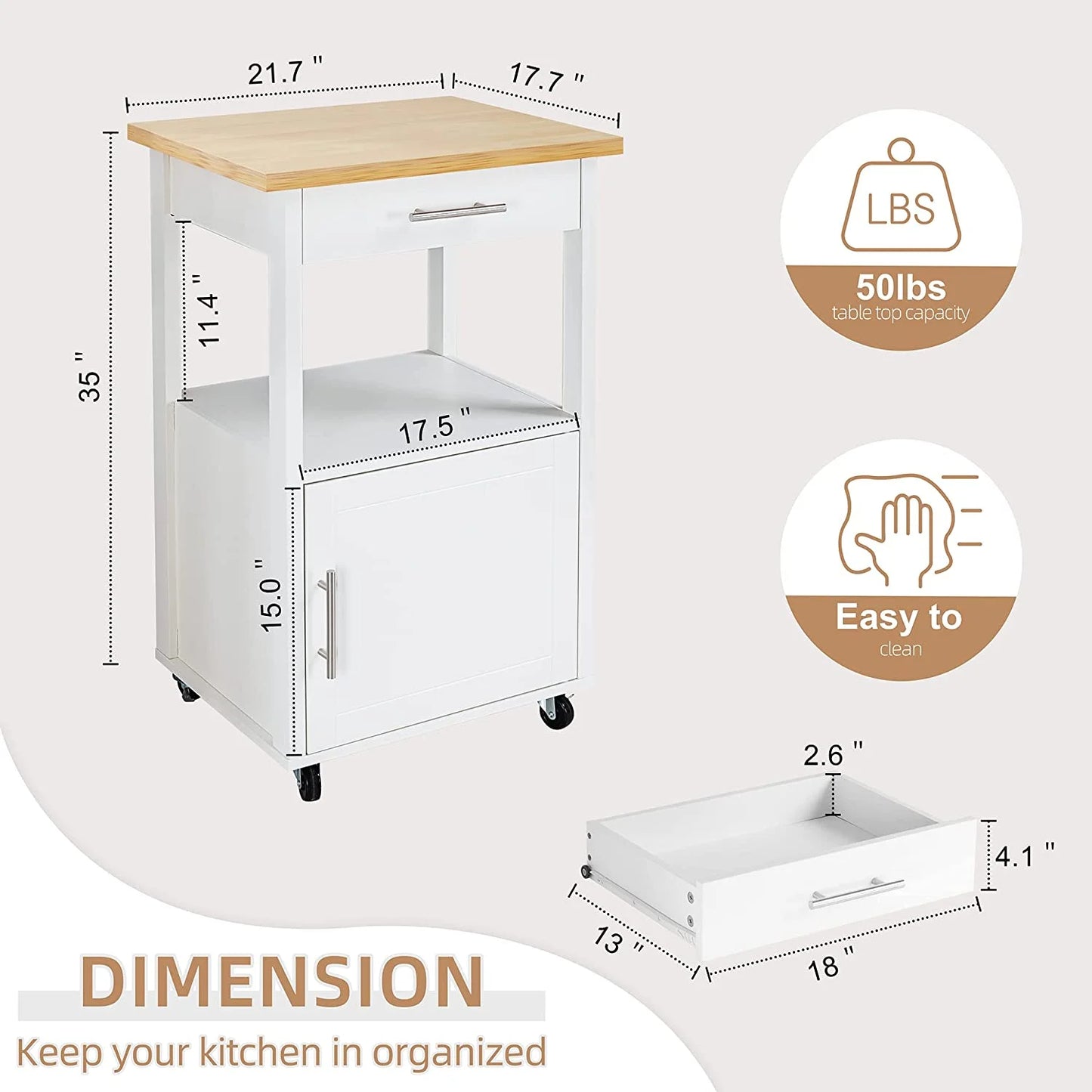 Sobaniilo Kitchen Island Cart with Storage, Rolling Side Table with Large Worktop, Towel Rack, Black