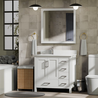 Jacques 36 in. W Left Offset Distressed Grey Bath Vanity and Cultured Marble Top