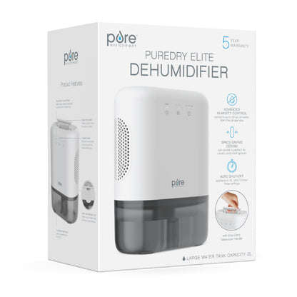 Pure Enrichment PureDry Elite Dehumidifier - Extra-Large 2L Water Tank with Auto Shut-Off, Removes 20 oz. (600 mL) per day of Moisture from Closets, Bathrooms, RVs, Basements, Bedrooms, and Offices