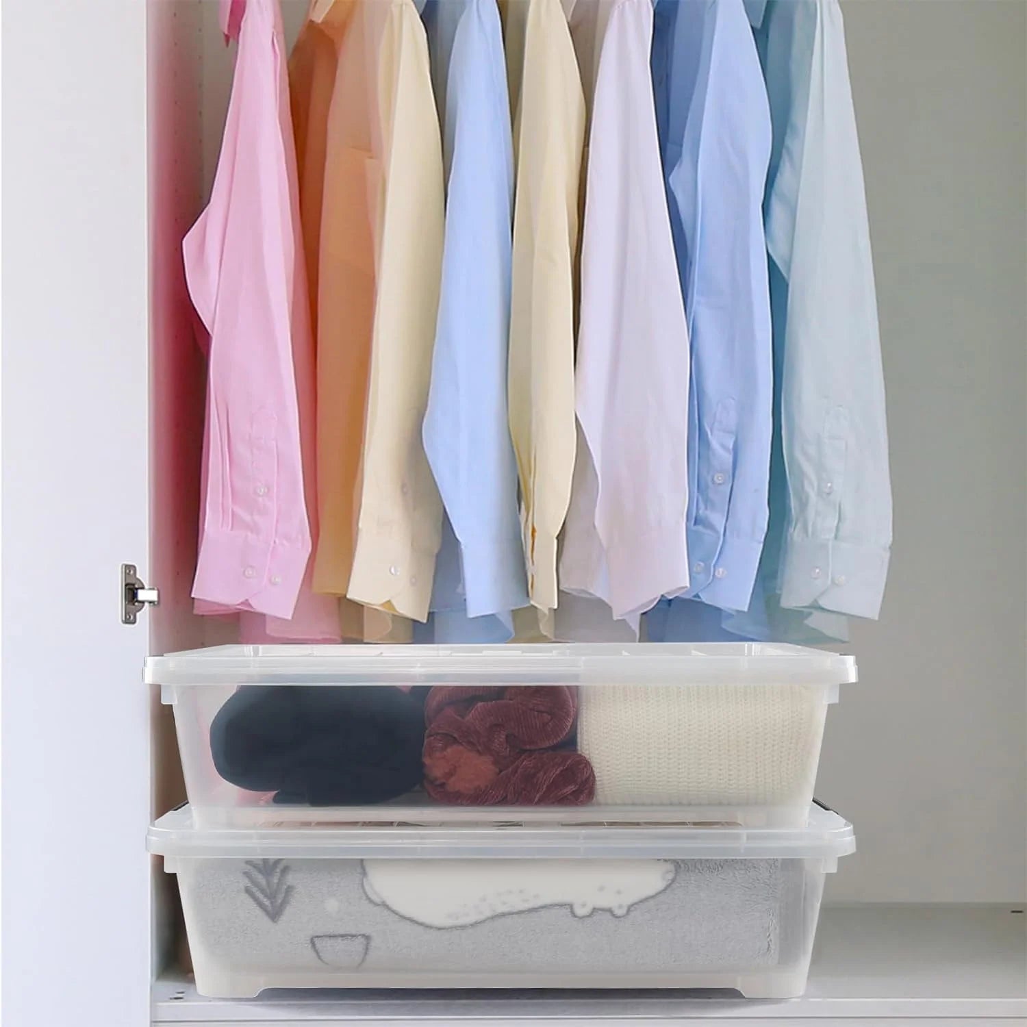 Esdiplot 3-Pack 40 L Clear Underbed Storage Container, Plastic Containers with Lids and Wheels, Under Bed Storage Bin for Cloths, Bedding, Books, Diapers, Shoes and Duvets