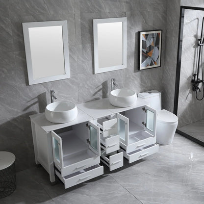 Wonline 60" Bathroom Vanity Wood Cabinet Double Ceramic Sink w/Mirror White