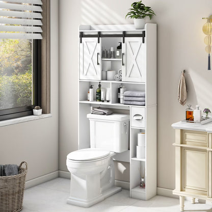 Over The Toilet Storage Cabinet, Farmhouse Storage Cabinet Over Toilet with Sliding DoorsHome Space-Saving Toilet Rack, for Bathroom, Restroom, Laundry