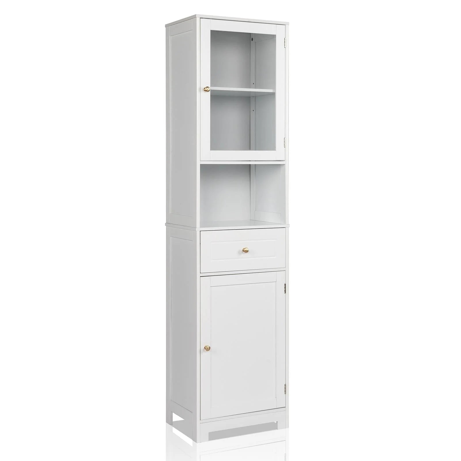 Ktaxon Large Bathroom Tall Storage Cabinet Organizer, Freestanding Line Tower Pantry Cabinet with Adjustable Shelves and 2 Cupboards for Kitchen Living Room Bedroom Office, 18"x13"x71", White