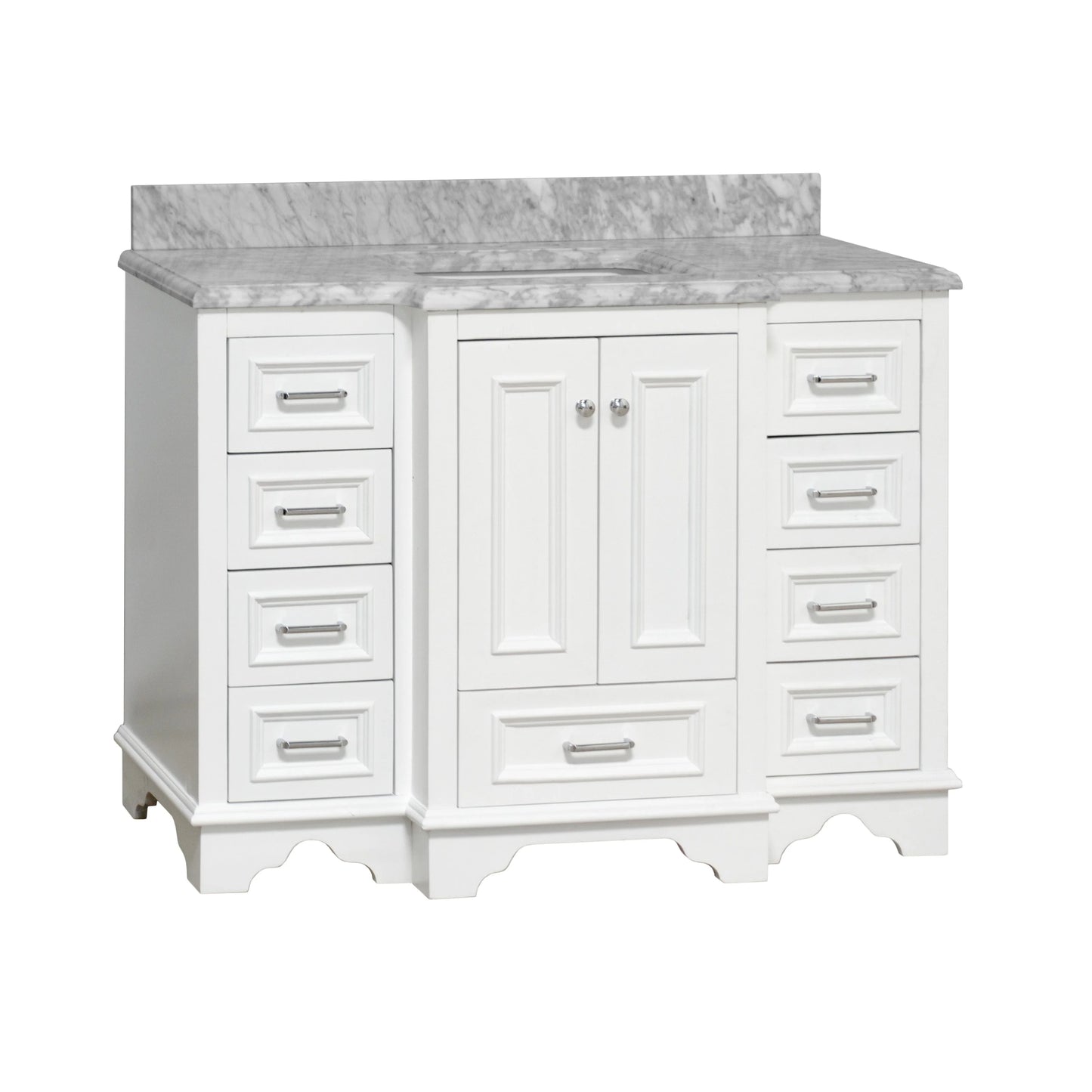 Nantucket 48" Bathroom Vanity with White Cabinet and Carrara Marble Top