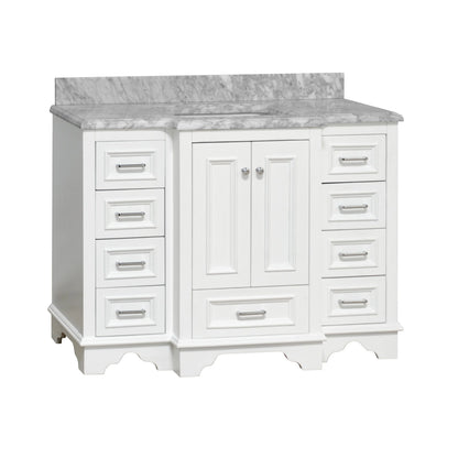 Nantucket 48" Bathroom Vanity with White Cabinet and Carrara Marble Top