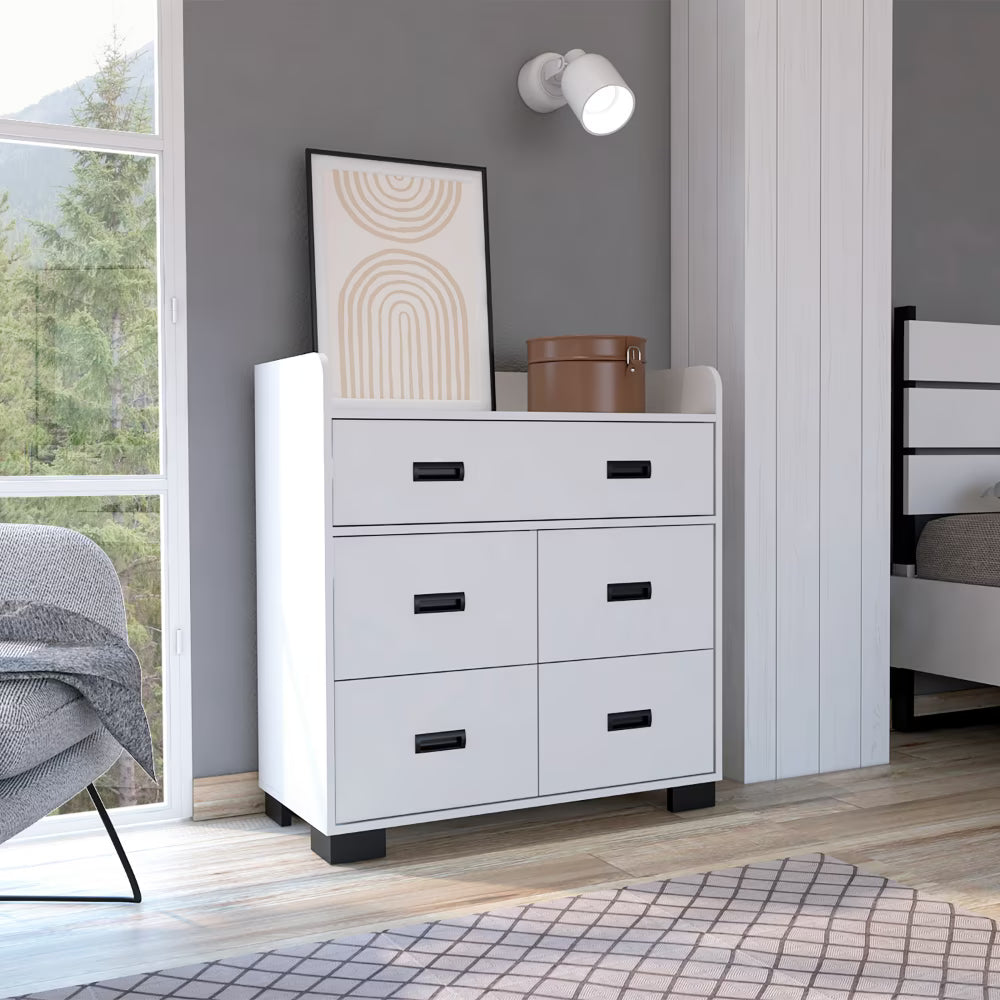 DUOSONG Alyn Dresser, Four Legs, Four Drawers, One Double Drawer, Superior Top -Dark Brown Brown Particle Board Furniture Bedroom Furniture Dressers, Chests & Wardrobes