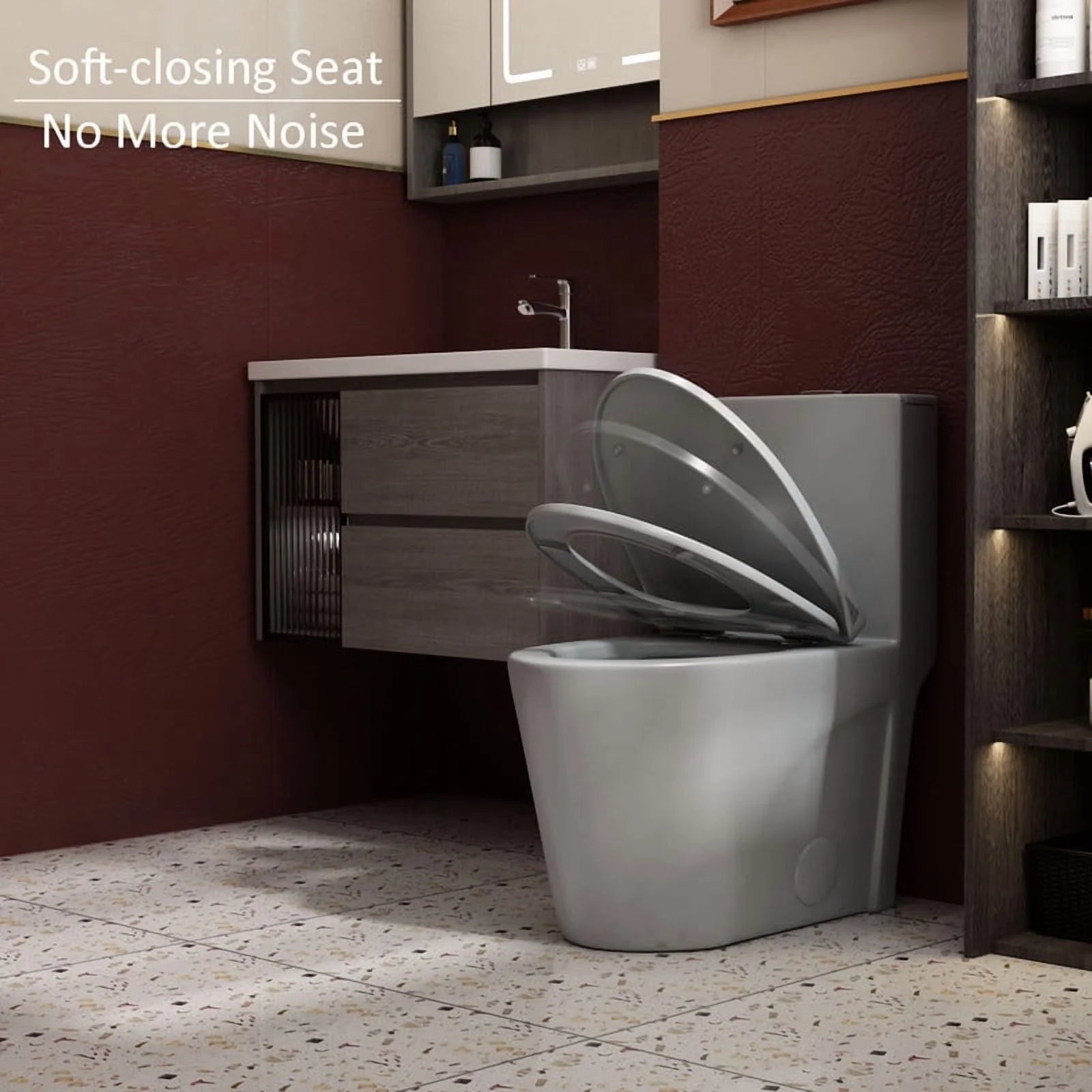 Albriya A1854 One Piece Toilet, Modern Elongated Toilet Power Dual Flush 1.1/1.6 GPF with Comfortable Chair Seat ADA Height 16 1/4’for Bathroom, 12’Rough-In, MaP 1000g, Grey