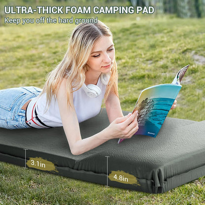 Elegear Self Inflating Sleeping Pad, 3.1" Ultra-Thick Memory Foam Camping Pad with Pillow Fast Inflating in 20s Insulated Camping Mattress Pad 4-Season Camp Sleeping Mat for Camping/Car/Tent