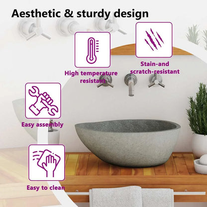 vidaXL Bathroom Basin, Vessel Sink, Easy Assembly, (17.7"-20.9")x(13.4"-16.1")x4.5" River Stone