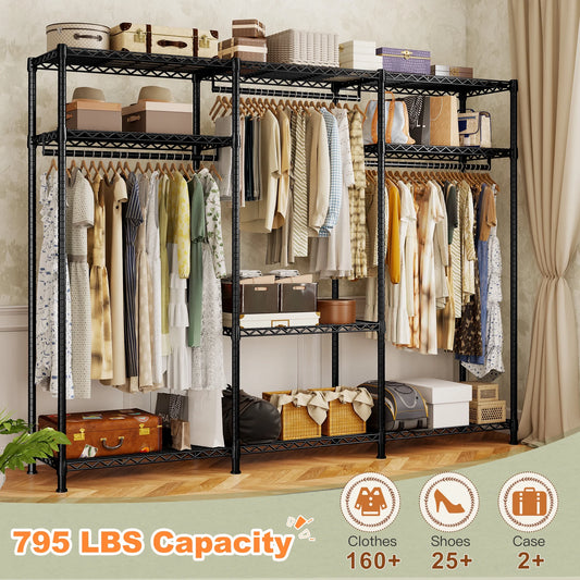 EnHomee Clothing Rack Portable Closet Organizer with 9 Shelves & 3 Rods,Heavy Duty Adjustable Wardrobe Rack 795 LBS CapacityBlack