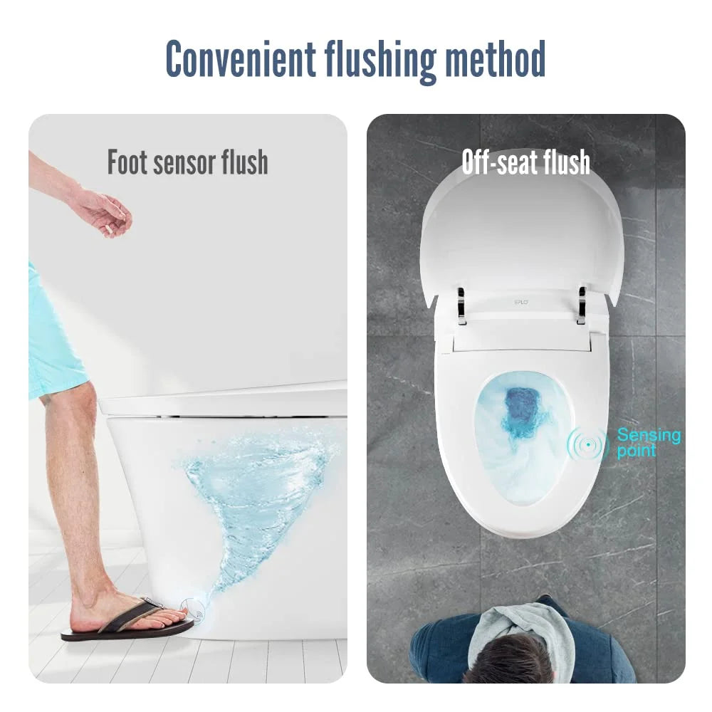EPLO Smart Toilet Built-in Bidet Seats, 1 Piece Dual-Flush Elongated Toilet with Foot sensor Flush