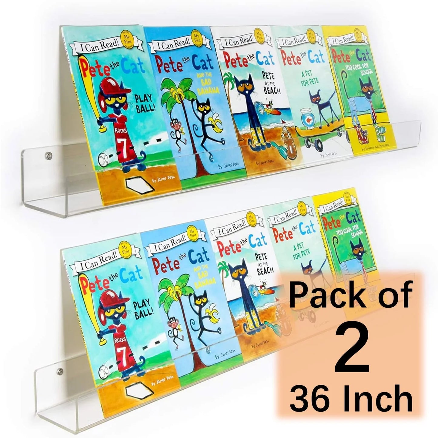 NIUBEE 2 -Packs Kids Acrylic Floating Bookshelf 36 Inch, Christmas Decor, Clear Bathroom Wall Floating Shelves, Invisible Wall Bookshelves Ledge Book Shelf, 50% Thicker with Free Screwdriver