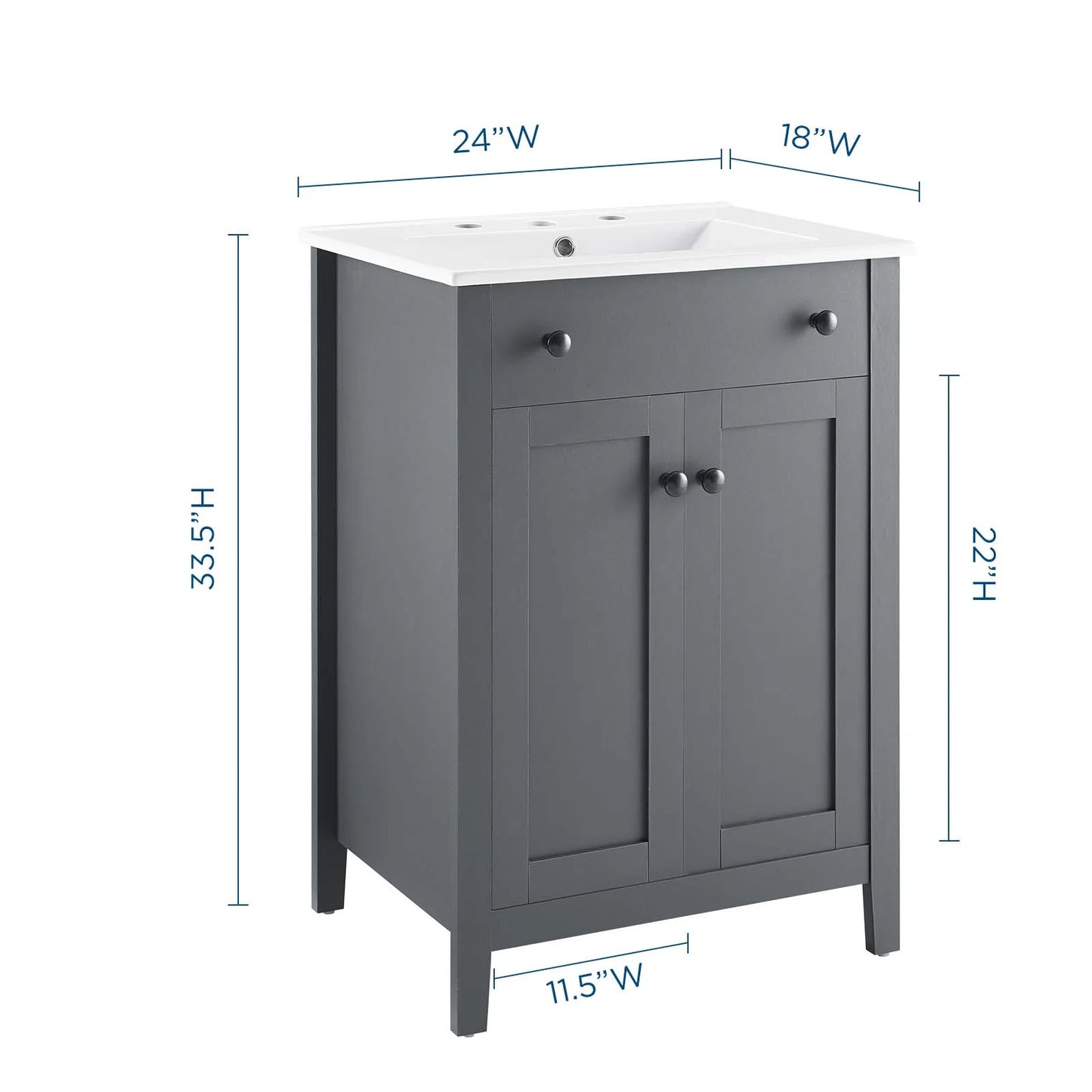 Modway Nantucket 24" Modern Wooden Bathroom Vanity in Gray and White