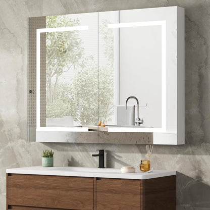 DEYGIA Medicine Cabinet with LED Mirror for Bathroom, 24''x30'' Aluminum, Wall Mounted Led Medicine Cabinet, Defog, Stepless Dimming, 3 Colors, 2 Outlets, 2USB (24'' x 30°?Single Door)