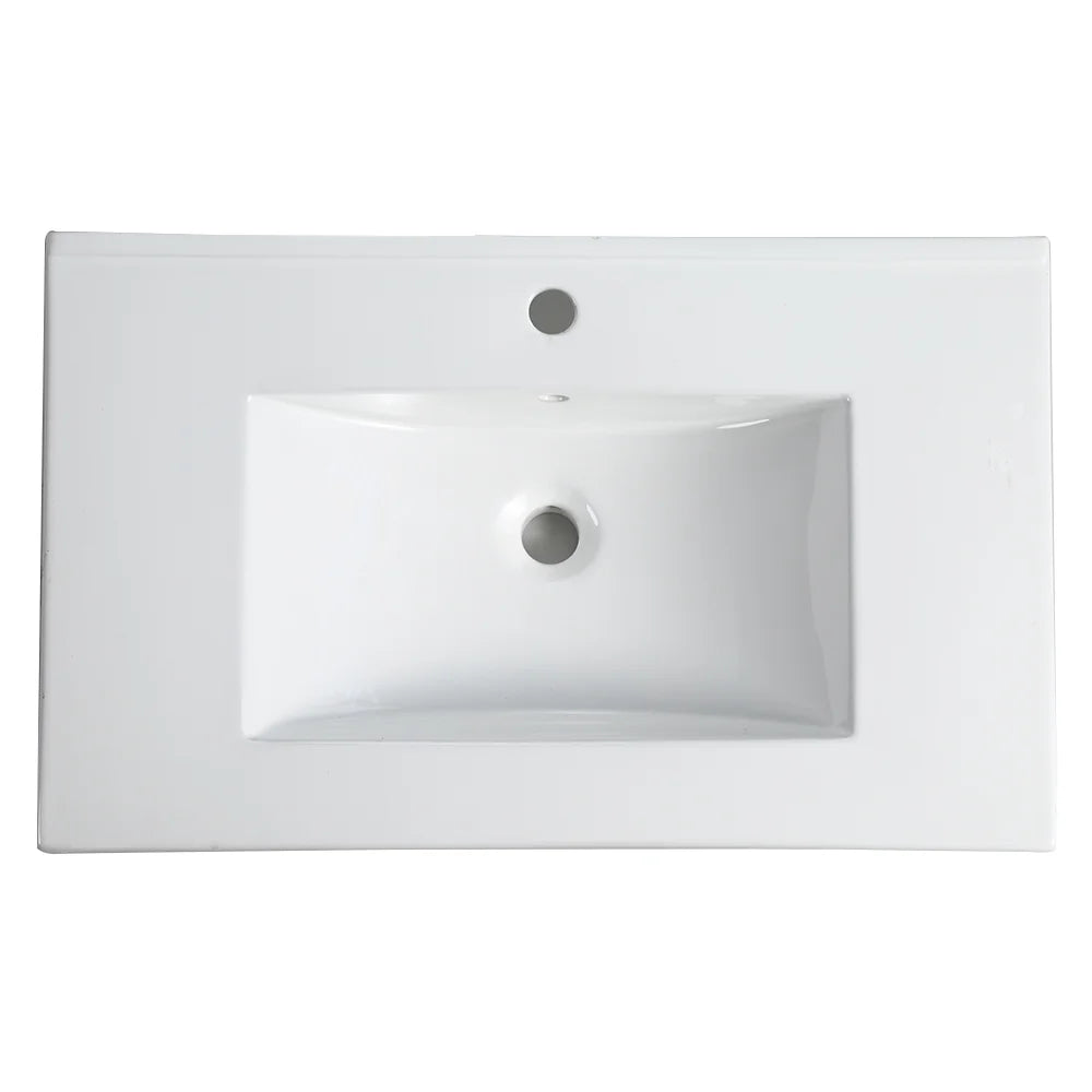Miniyam 24" Ceramic Sink with Overflow, Drop in Bathroom Vessel Sink, White