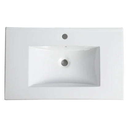 Miniyam 24" Ceramic Sink with Overflow, Drop in Bathroom Vessel Sink, White