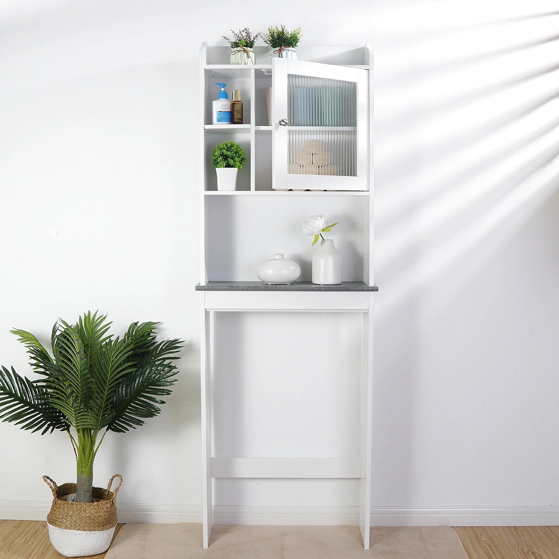 ZenSports Over The Toilet Storage Cabinet Organizer Bathroom Space Saver W/Adjustable Shelves, White
