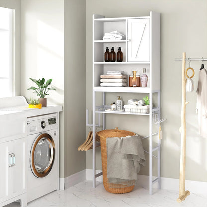 furlinkhm Over The Toilet Storage Cabinet,Bathroom Rack Organizers with Adjustable Shelf,5-Tier Bathroom Space Saver Over Toilet with Door for Bathroom, Restroom, Laundry,22.6"9.4"72.8"