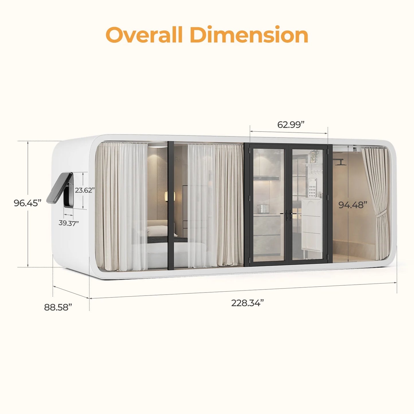 Luxury Modern prefab Cabin - 19ft Mobile Capsule with Bedroom, Kitchen and Bathroom, Storm Resistant prefab Cabin -16 Typhoon and 12 Earthquake Proof Mobile Cabin for Travel and Outdoor Living