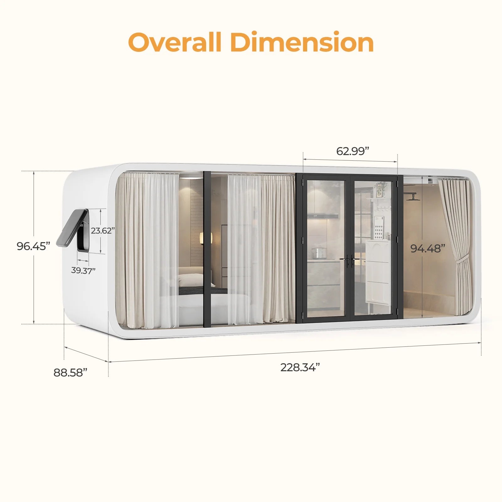 Luxury Modern prefab Cabin - 19ft Mobile Capsule with Bedroom, Kitchen and Bathroom, Storm Resistant prefab Cabin -16 Typhoon and 12 Earthquake Proof Mobile Cabin for Travel and Outdoor Living