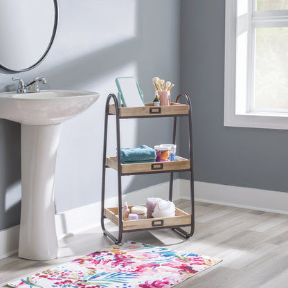 Linon Three Tiered Bath Stand, Rustic Brown, 32.5 inches Tall