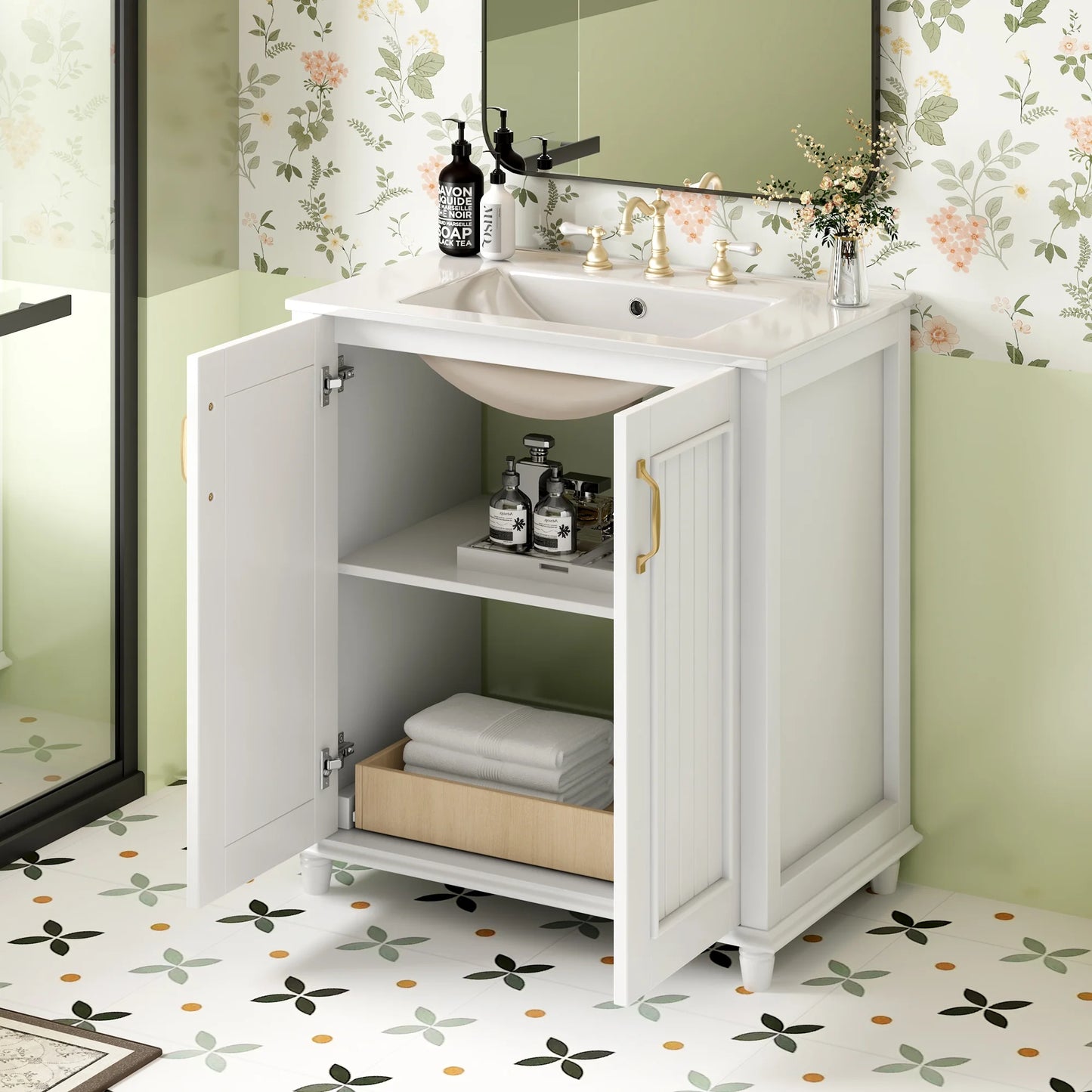 Harper & Bright Designs 30" Bathroom Vanity with Sink, Bathroom Storage Cabinet with Drawers, Single Sink Bathroom Vanity, Green