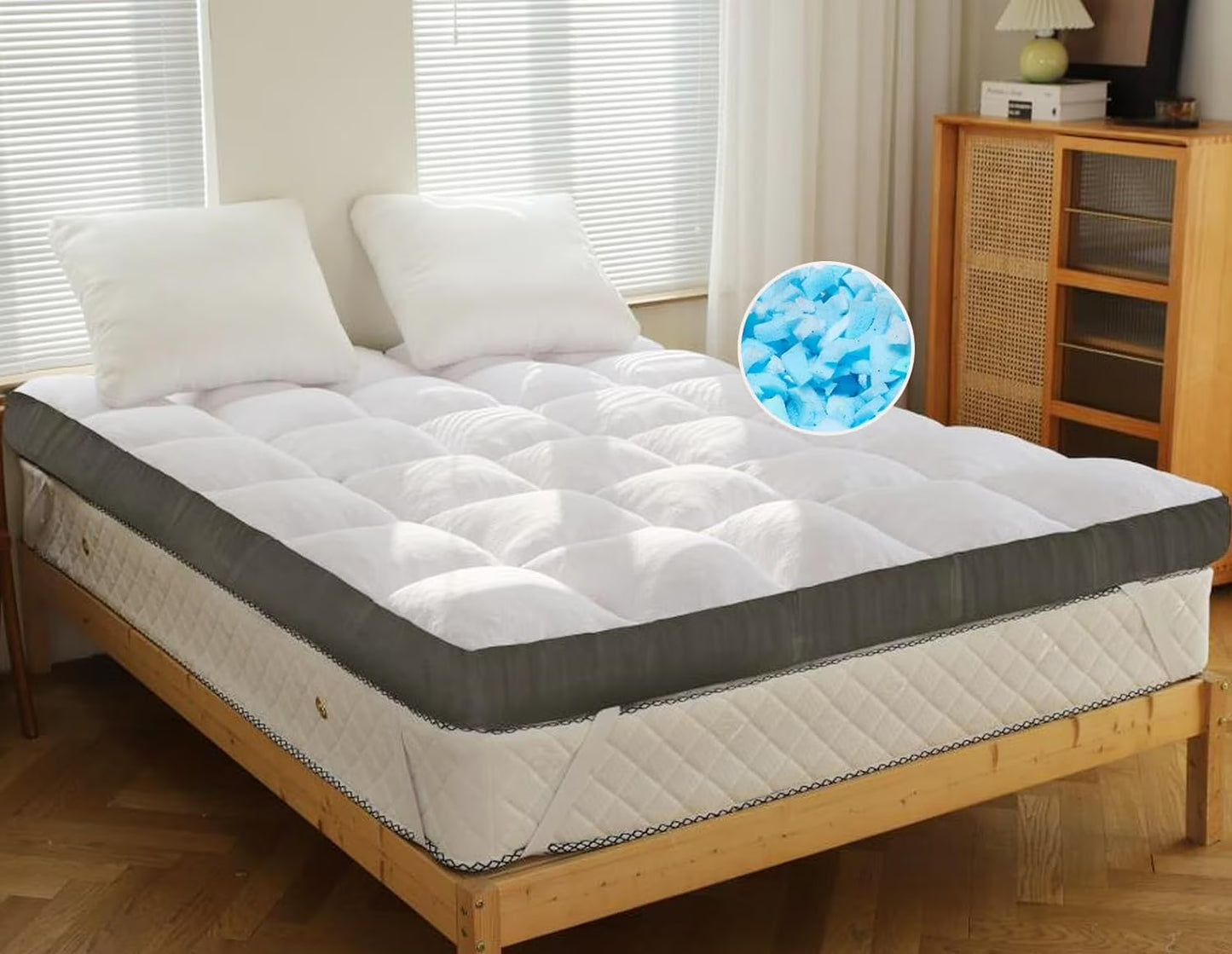 4 Inch Mattress Topper King Size Memory Foam Filled Warming Cooling Fluffy & Soft 100% Air Fabirc Top Memory Foam Pillow Top, Anti-Slip Bottom, 4 Elastic Straps, 80x78x4 Inch, King