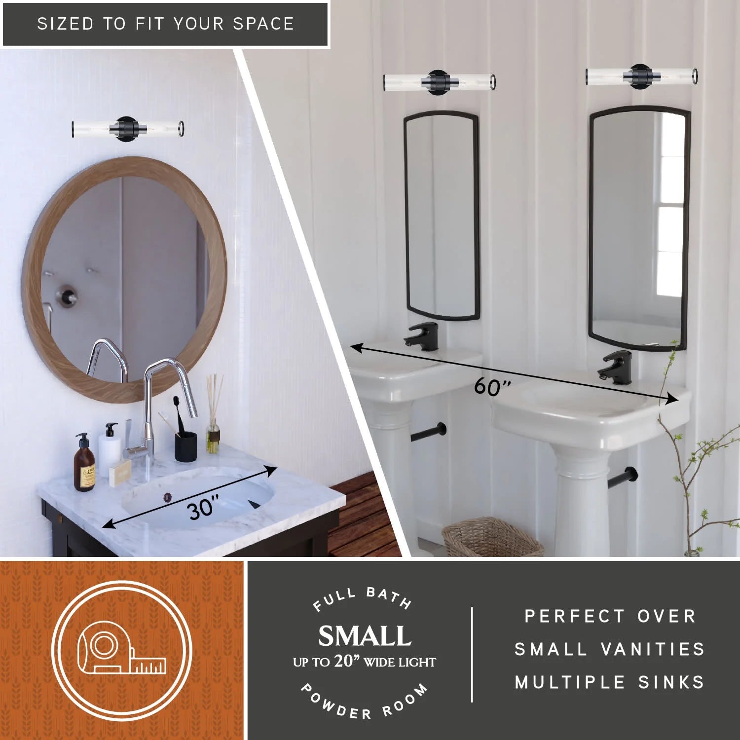 Levitt 2 Light Black Industrial Bathroom Vanity Wall Fixture with Clear Tube Glass