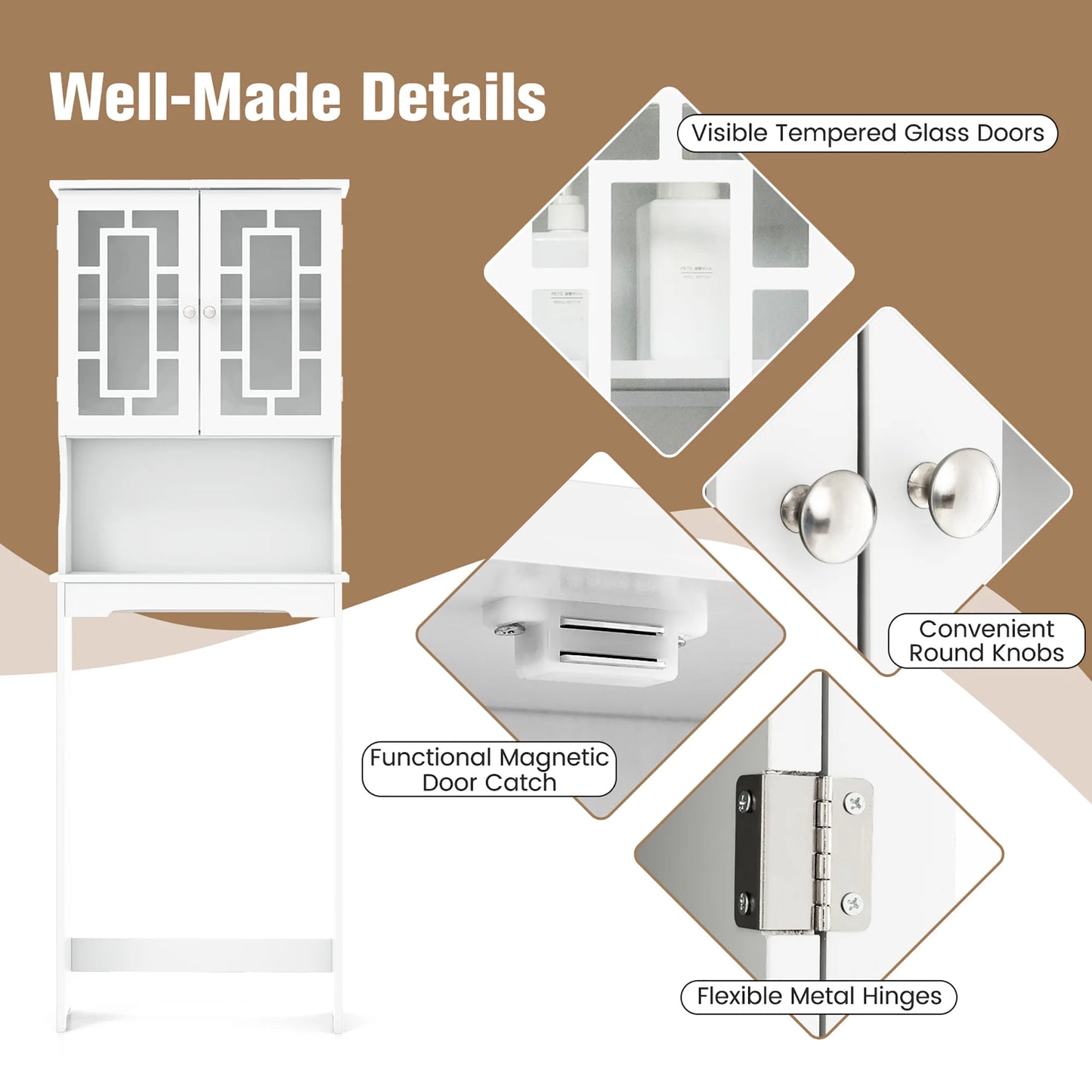 Gymax White Bathroom Over The Toilet Space Saver Storage Cabinet Organizer Shelf