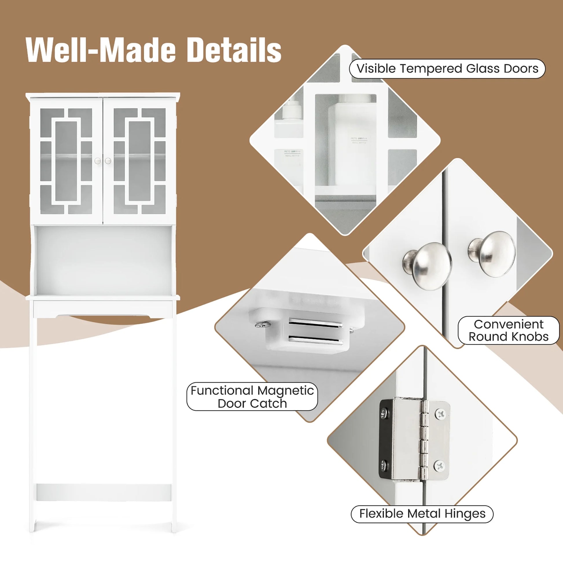 Gymax White Bathroom Over The Toilet Space Saver Storage Cabinet Organizer Shelf