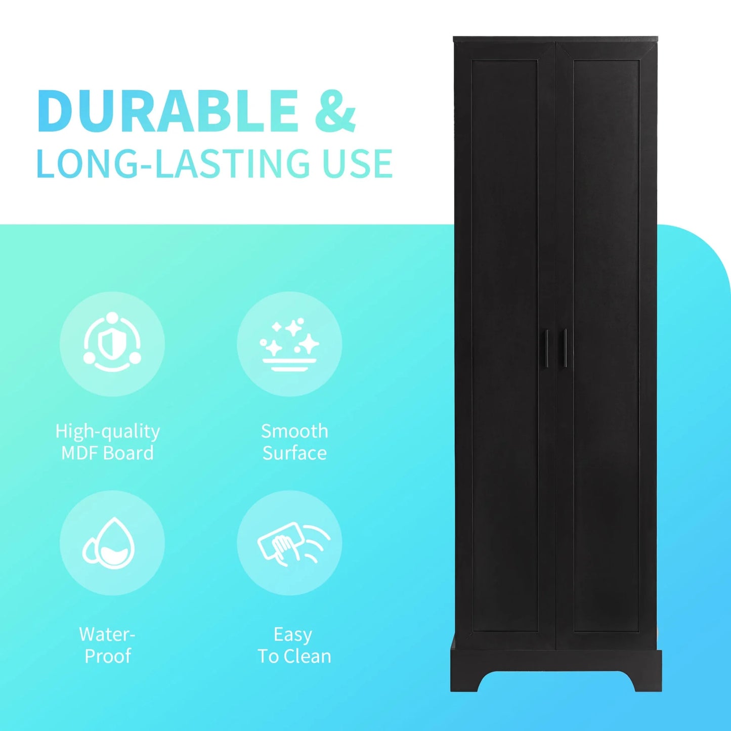 22'' Double Door Storage Cabinet with Adjustable Shelves, High Quality Bathroom Cabinet with MDF Material, for Living room, Bathroom, Black