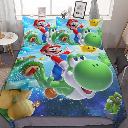 Super Mario Galaxy 3 Piece Bedding Sets Decor Comforter Sets With One Duvet Cover Two Pillow Shams