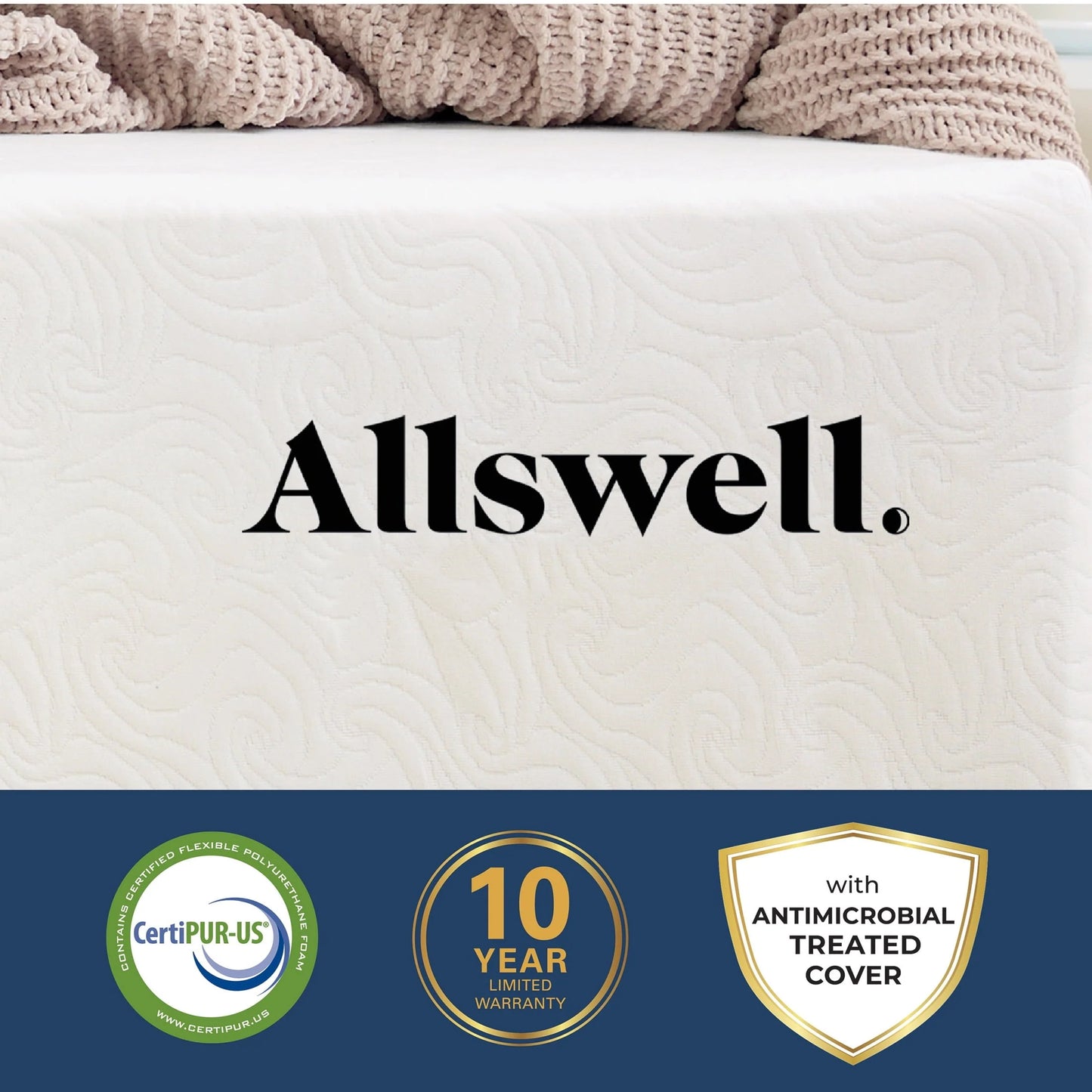 The Allswell X 10” Hybrid of Memory Foam and Coils Mattress With Antimicrobial Treated Cover, Queen