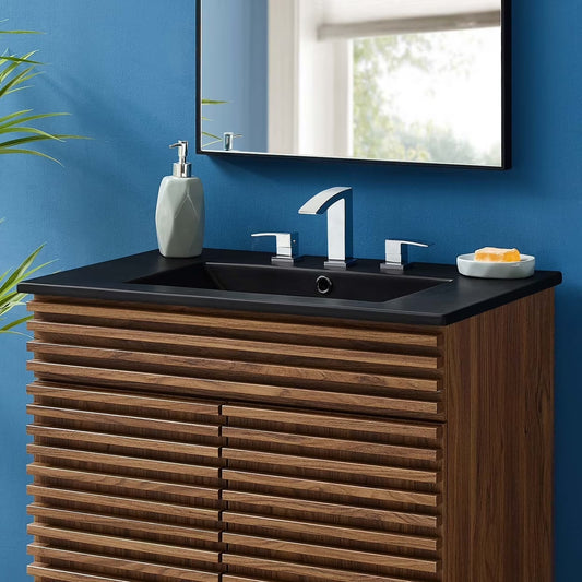 Modway EEI-5070-BLK Black Ceramic Construction 30" Rectangular Bathroom Sink