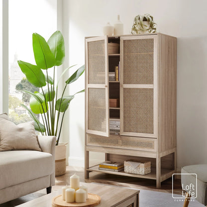 Loft Lyfe Joella Natural Rattan Wardrobe Dresser