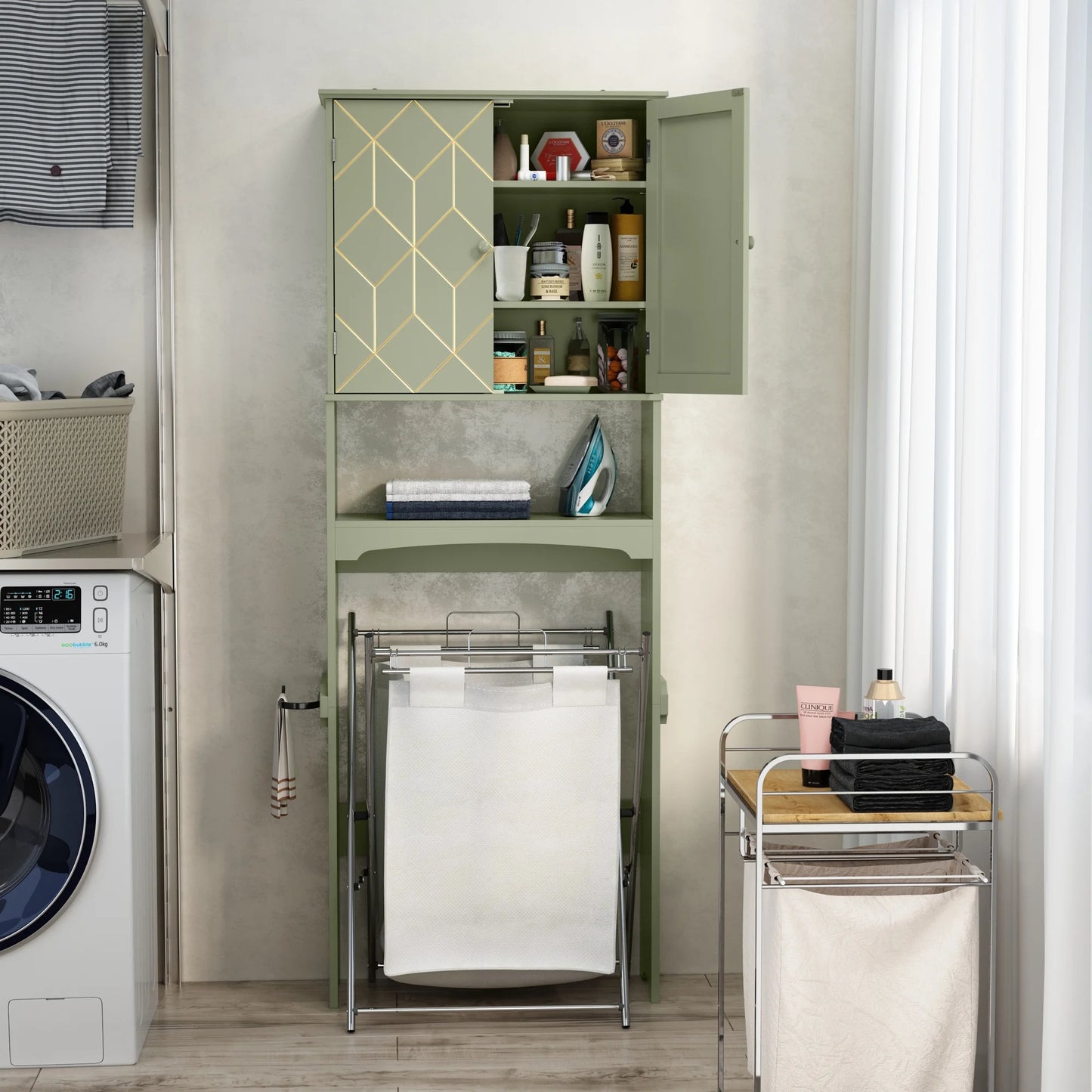 HLR Over The Toilet Storage Cabinet, Bathroom Above Toilet Storage Cabinet with Doors and Adjustable Shelves, Black
