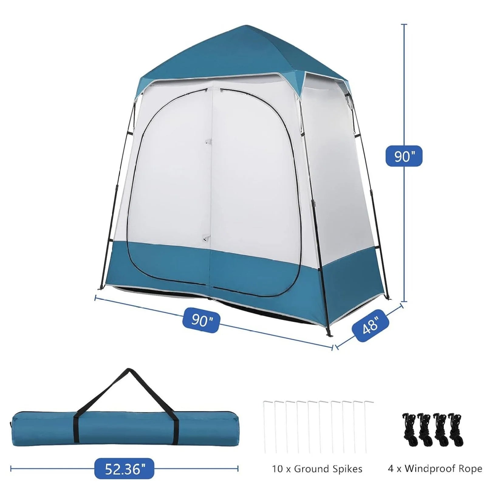 EIGHTNINE Oversize 2 Rooms Shower Tent, 7.5 FT Outdoor Pop up Changing Room, Instant Extra Wide Privacy Shelter for Camping Dressing Toilet Bathroom with Carry Bag, Blue & White