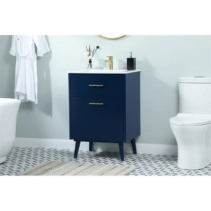 Elegant Decor Boise 24" Solid Wood and MDF Bathroom Vanity in Blue